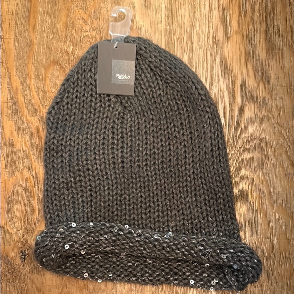 Gray Knit Beanie with Sequins